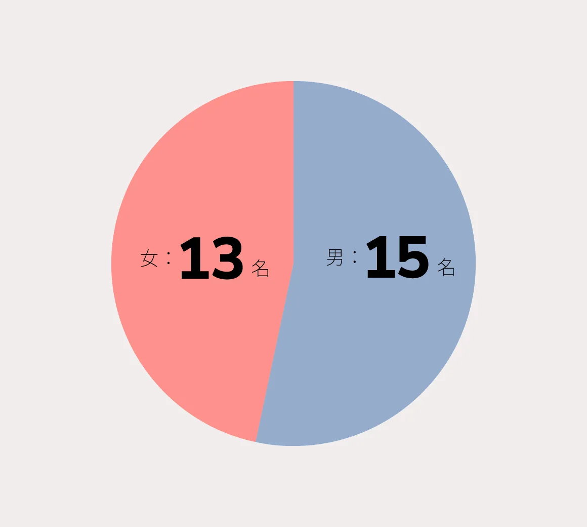 男：15名 女：13名
